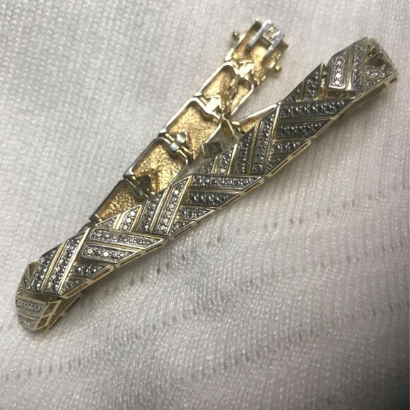 Gold-Tone Linked Bracelet – Rhinestone Accents, Double Safety Latch (Brand New, - Picture 3 of 5